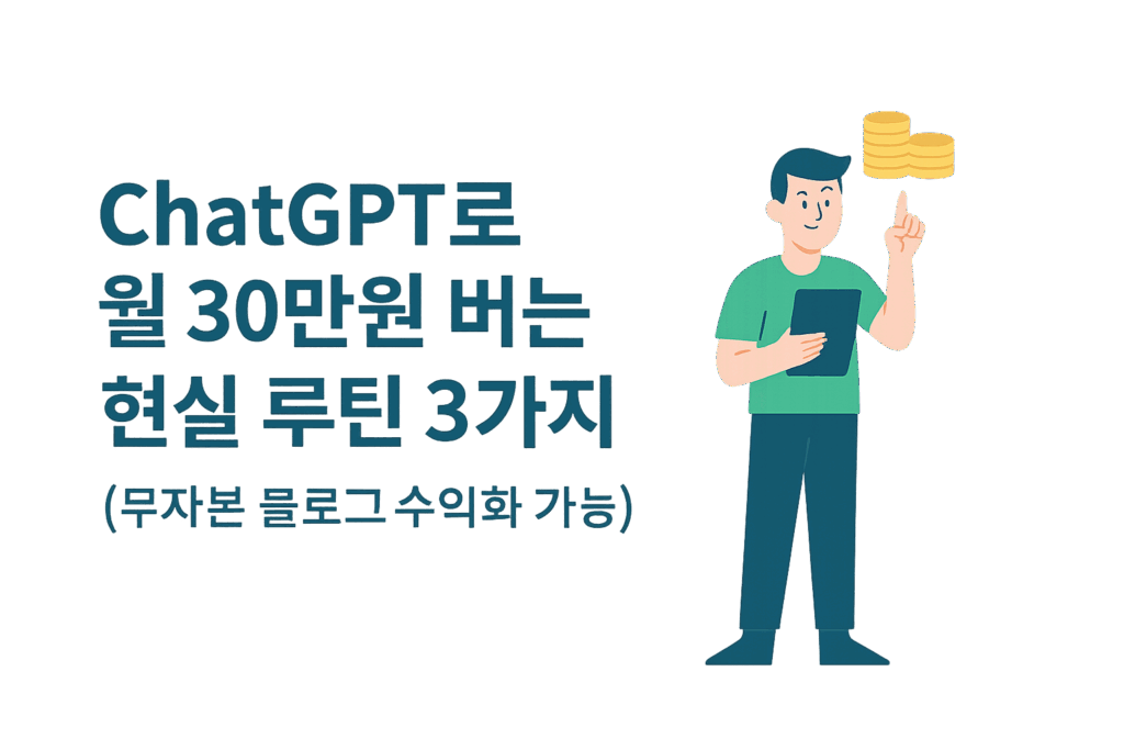 ChatGPT를 활용한 무자본 블로그 수익화 루틴 소개 인포그래픽 – 월 30만원 수익 가능성을 설명하는 투명 배경의 한국어 그래픽 이미지