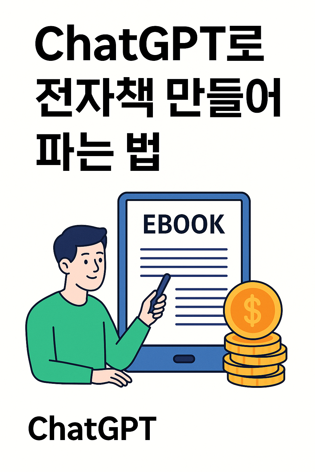 ChatGPT로 전자책 만들어 파는 법을 설명하는 인포그래픽 이미지 – 하루 10분 자동 수익화 루틴 안내