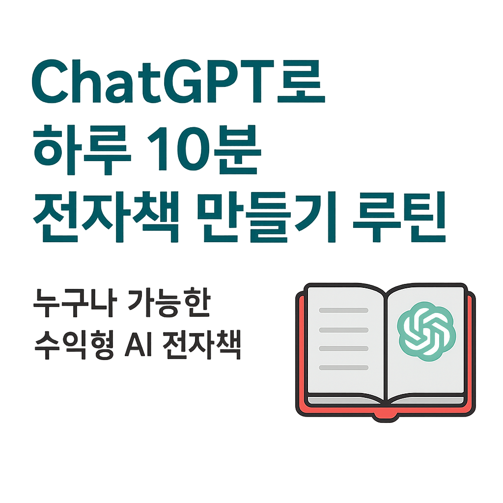 ChatGPT로 하루 10분 전자책 만들기 루틴 – 누구나 가능한 수익형 AI 전자책을 설명하는 인포그래픽 이미지