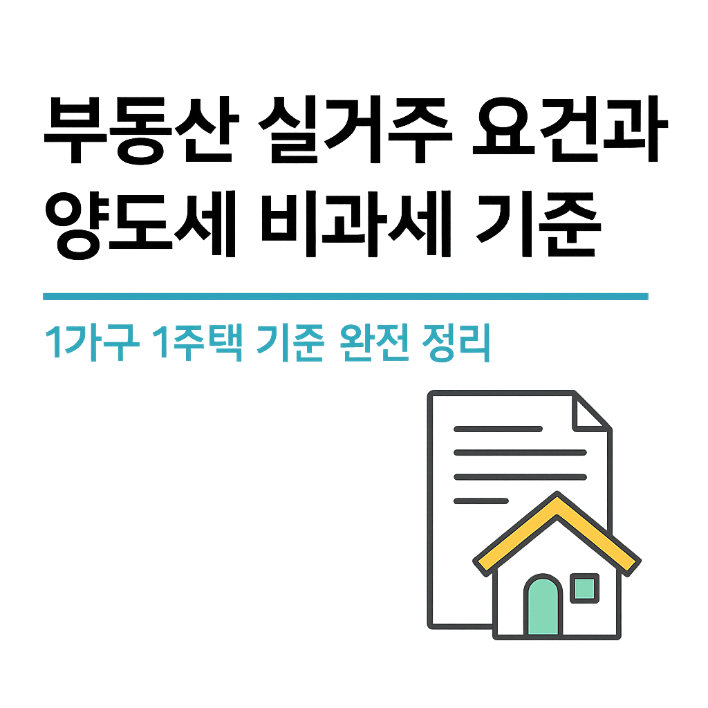 가구 1주택 기준에 따른 실거주 요건 및 양도세 비과세 조건을 설명하는 한국어 인포그래픽 이미지