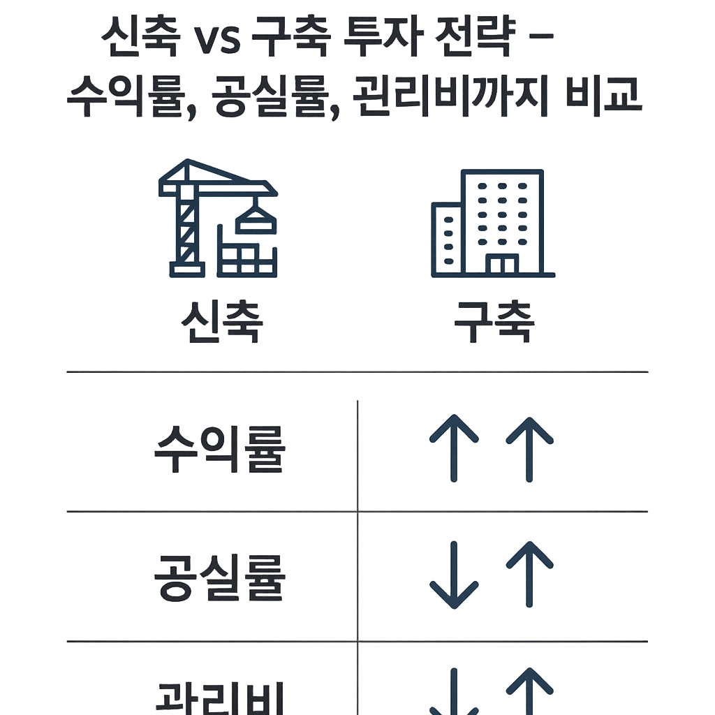 신축 구축 수익률, 공실율, 관리비 비교 인포그래픽