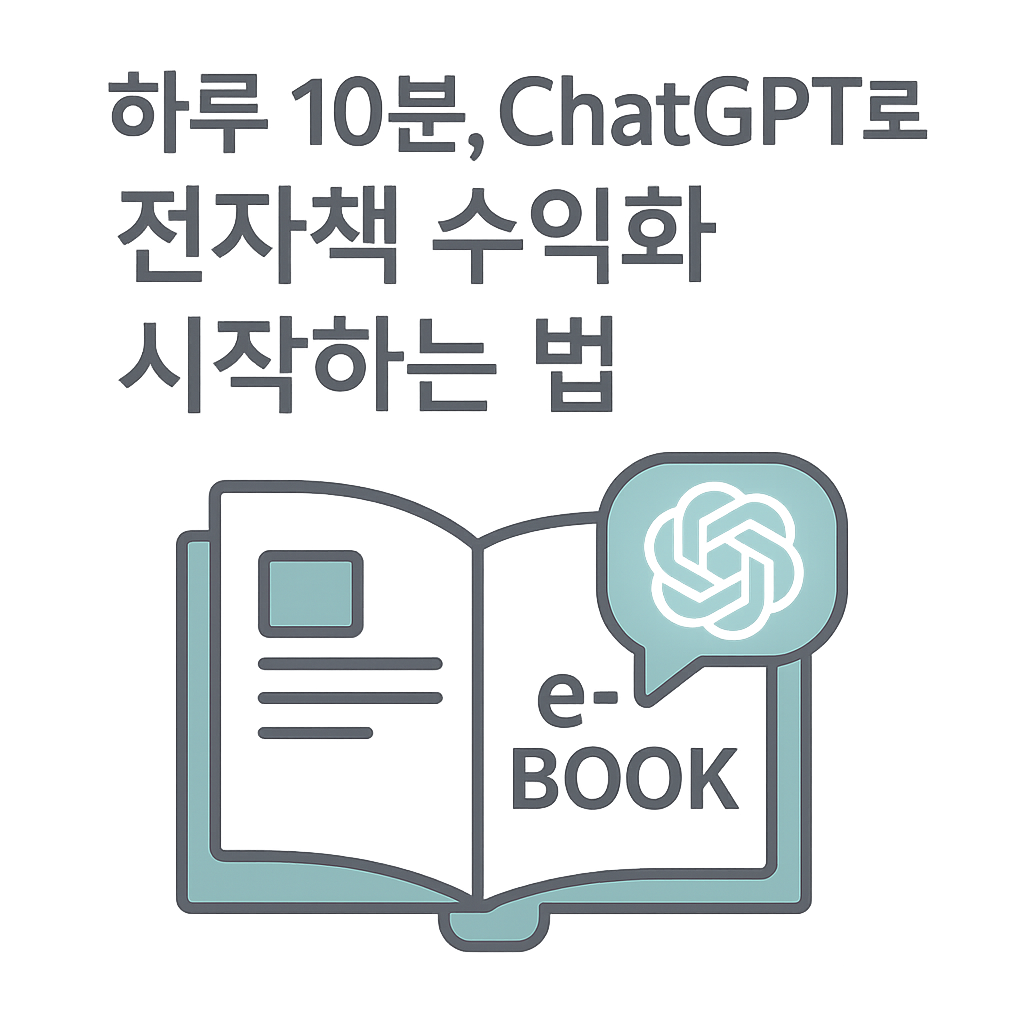 하루 10분, ChatGPT로 전자책 수익화 시작하는 법 – 투명 배경의 최적화된 한국어 인포그래픽 이미지