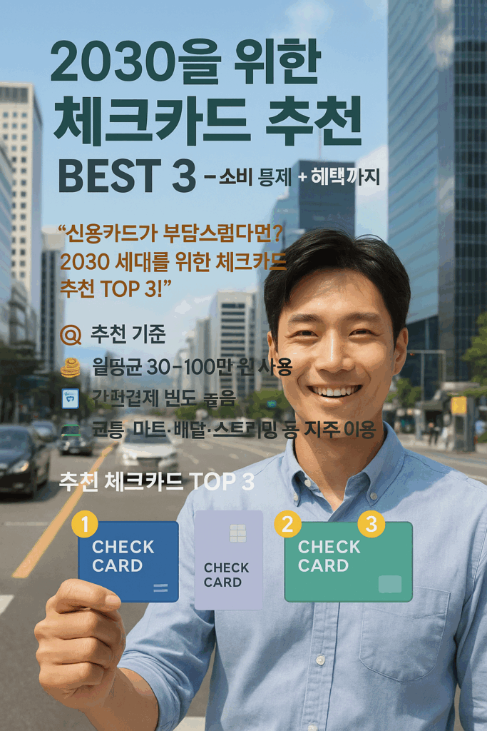 2030을 위한 체크카드 추천 TOP 3 – 소비 통제 + 혜택까지 잡는 카드